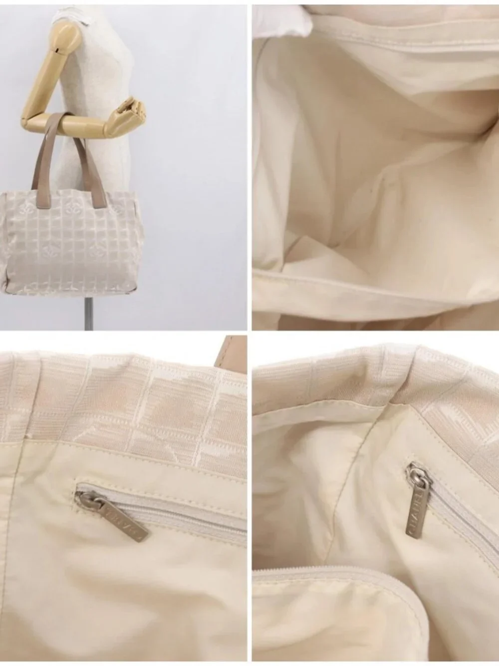 CHANEL New Travel Line Hand Bag Beige Silver CC Auth 154273